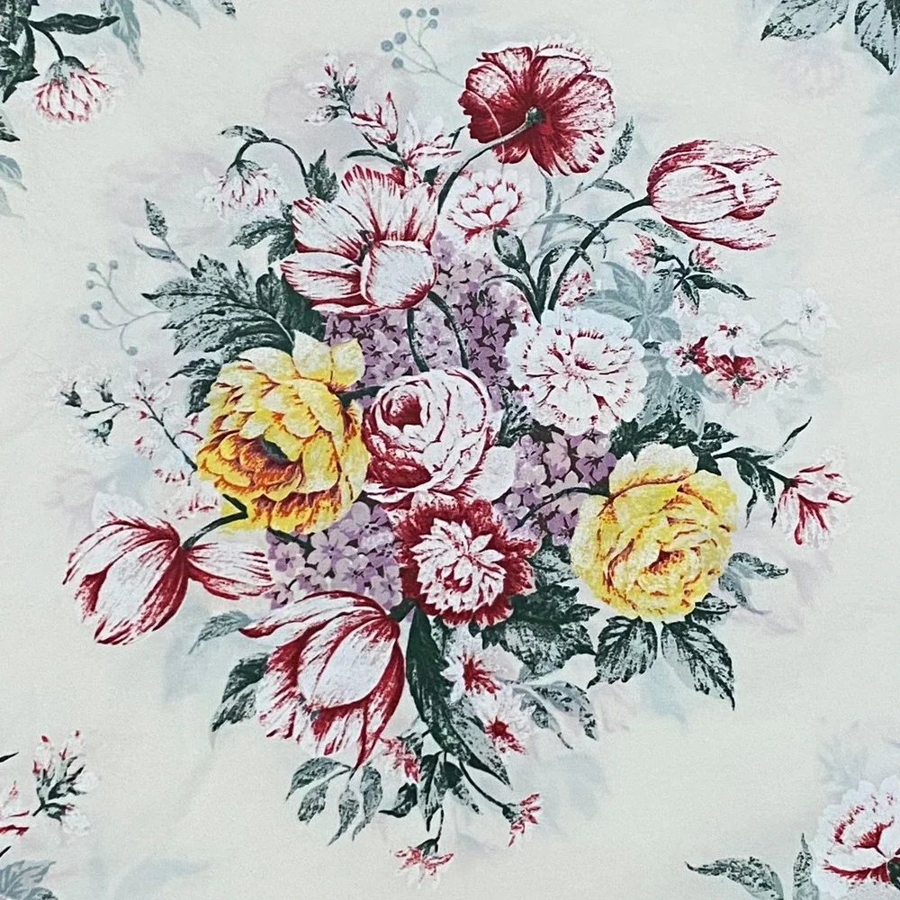 Vermont Country Store Floral King Size Flat Sheet Cream‎ Cotton Made in Portugal